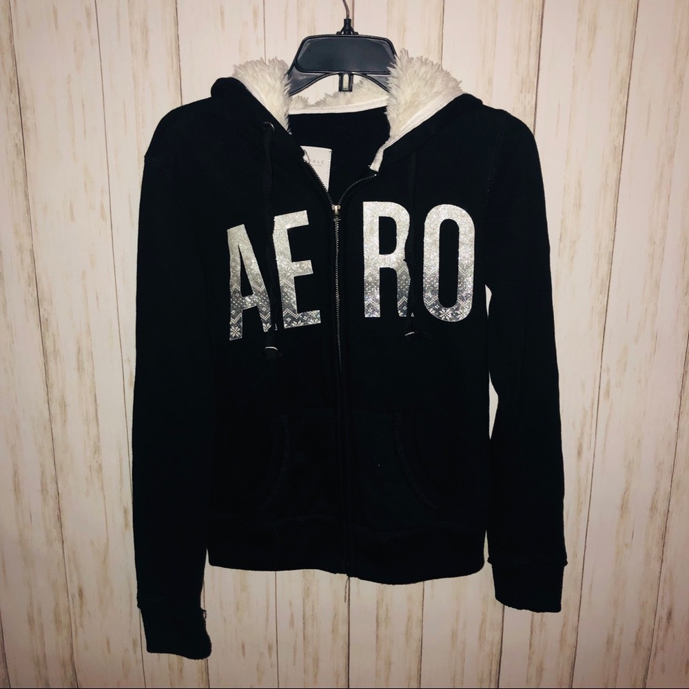 Aeropostale small hooded full zip faux fur hood